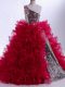Graceful Ruffles and Sequins Little Girls Pageant Dress Wholesale Wine Red Zipper Sleeveless Floor Length