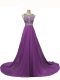 Popular Eggplant Purple Prom Dress Scoop Sleeveless Brush Train Backless