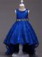Discount High Low Royal Blue Little Girls Pageant Gowns Lace Sleeveless Beading