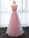 New Style Pink Scoop Neckline Beading and Belt Prom Dress Sleeveless Zipper
