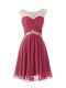 High Quality Burgundy Scoop Zipper Beading Prom Party Dress Cap Sleeves