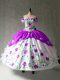 White And Purple Lace Up Sweet 16 Dresses Embroidery and Ruffles Cap Sleeves Floor Length