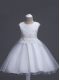 White Flower Girl Dress Wedding Party with Lace Scoop Sleeveless Zipper