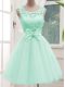 Unique Apple Green Sleeveless Tulle Lace Up Vestidos de Damas for Prom and Party and Wedding Party