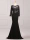 Black Prom Evening Gown Scoop Long Sleeves Brush Train Side Zipper