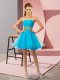 Baby Blue A-line Tulle Sweetheart Sleeveless Beading and Ruching Mini Length Zipper Prom Dress