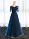 V-neck Half Sleeves Tulle Prom Evening Gown Beading and Lace and Appliques Lace Up