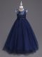Custom Fit Floor Length Navy Blue Child Pageant Dress Scoop Sleeveless Zipper