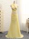 Yellow Chiffon Zipper Evening Dress Sleeveless Floor Length Brush Train Beading and Ruching