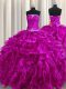 Pretty Fuchsia Sleeveless Organza Lace Up Quinceanera Gowns for Military Ball and Sweet 16 and Quinceanera