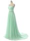 Apple Green Zipper Scoop Beading and Ruching Dress for Prom Chiffon Sleeveless Brush Train