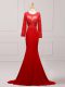 Ideal Red Long Sleeves Chiffon Brush Train Zipper for Prom and Military Ball and Sweet 16