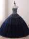Low Price Beading Sweet 16 Dress Navy Blue Lace Up Sleeveless Floor Length