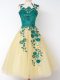 Gold A-line Tulle Straps Sleeveless Appliques Knee Length Lace Up Dama Dress