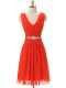 Chiffon V-neck Sleeveless Zipper Beading and Ruching Prom Evening Gown in Red