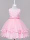 Baby Pink Tulle Zipper Kids Formal Wear Sleeveless Knee Length Lace