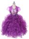 Sleeveless Lace Up Floor Length Ruffles and Sequins and Bowknot Little Girls Pageant Gowns