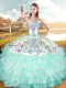 Flare Apple Green Sleeveless Embroidery and Ruffled Layers Floor Length Quinceanera Gowns  Flare Apple Green Sleeveless Embroidery and Ruffled Layers Floor Length Quinceanera Gowns