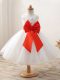 White Zipper Scoop Bowknot Kids Pageant Dress Organza Sleeveless