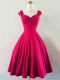 Custom Fit Hot Pink A-line Taffeta Straps Sleeveless Ruching Knee Length Lace Up Dama Dress for Quinceanera