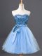 Suitable Light Blue Tulle Zipper Sweetheart Sleeveless Mini Length Dress for Prom Sequins