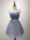 Shining Sweetheart Sleeveless Damas Dress Mini Length Beading and Ruching Blue Tulle