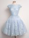 Cap Sleeves Knee Length Lace Lace Up Vestidos de Damas with Light Blue