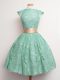 New Style Lace Square Cap Sleeves Lace Up Belt Vestidos de Damas in Turquoise