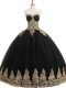 Glittering Black Ball Gowns Appliques Sweet 16 Dress Lace Up Tulle Sleeveless Floor Length