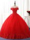 Trendy Red Lace Up Quinceanera Gown Beading and Ruffles Sleeveless Floor Length