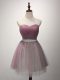 Pink Lace Up Sweetheart Beading and Ruching Quinceanera Dama Dress Tulle Sleeveless
