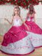 Taffeta Straps Sleeveless Lace Up Embroidery Little Girls Pageant Dress in Hot Pink