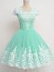 Ideal Square Cap Sleeves Quinceanera Court Dresses Knee Length Lace Apple Green Tulle