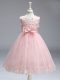 High Quality Baby Pink A-line Scoop Sleeveless Tulle Knee Length Zipper Lace and Bowknot Pageant Gowns For Girls
