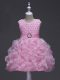 Graceful Rose Pink Sleeveless Knee Length Ruffles and Belt Lace Up Kids Formal Wear