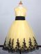 Yellow Pageant Gowns For Girls Wedding Party with Appliques Scoop Sleeveless Lace Up