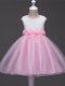 Baby Pink Ball Gowns Scoop Sleeveless Tulle Knee Length Zipper Lace and Hand Made Flower Kids Pageant Dress