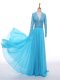 Chiffon Long Sleeves Floor Length Prom Dress and Lace and Appliques