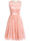 Peach Quinceanera Court Dresses Prom and Party and Wedding Party with Lace Scoop Sleeveless Zipper