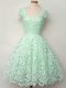 Beauteous Apple Green Straps Neckline Lace Dama Dress Cap Sleeves Lace Up
