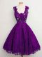 Top Selling Purple A-line Lace Dama Dress for Quinceanera Lace Up Lace Sleeveless Knee Length