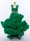 Sleeveless High Low Beading and Hand Made Flower Lace Up Child Pageant Dress with Dark Green