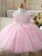 Knee Length Baby Pink Flower Girl Dresses Tulle Sleeveless Appliques and Bowknot