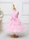 Excellent Sleeveless Zipper Tea Length Ruffled Layers and Bowknot Kids Pageant Dress