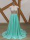 Super Backless Prom Party Dress Apple Green for Prom and Party and Sweet 16 with Beading Brush Train