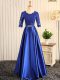 Captivating Scoop Half Sleeves Elastic Woven Satin Prom Evening Gown Embroidery and Belt Zipper