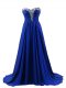 Royal Blue Sleeveless Elastic Woven Satin Brush Train Lace Up for Prom and Party