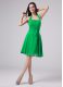 Knee Length Green Prom Party Dress Chiffon Short Sleeves Ruching