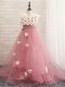 A-line Sleeveless Pink Child Pageant Dress Brush Train Zipper