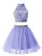 Lavender Organza Zipper Vestidos de Damas Sleeveless Knee Length Beading